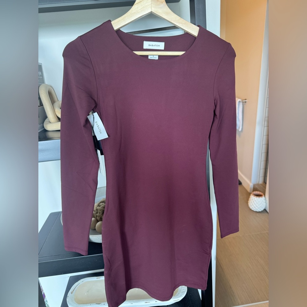 Babaton Deep Wine Long Sleeve Dress